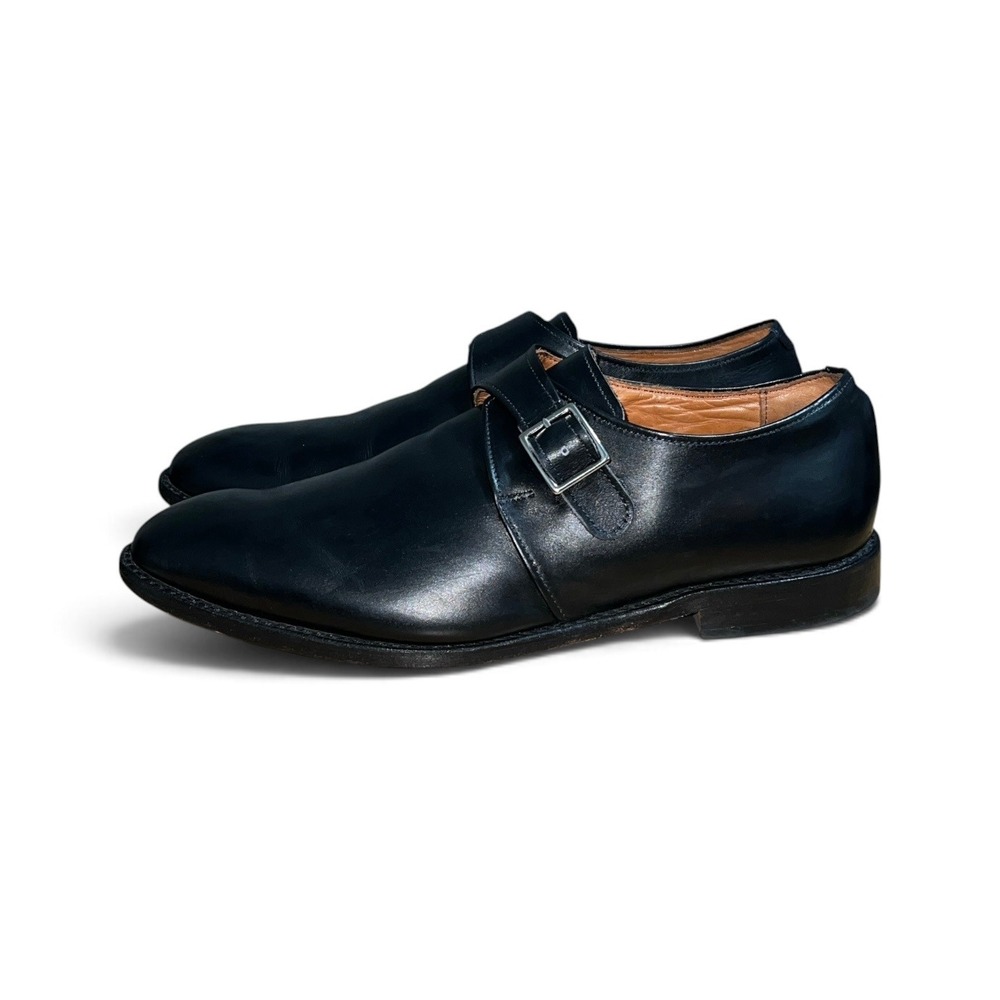 Allen Edmonds Monk Strap Shoes Mens 10 Black Leather Plain Toe Dress Buckle